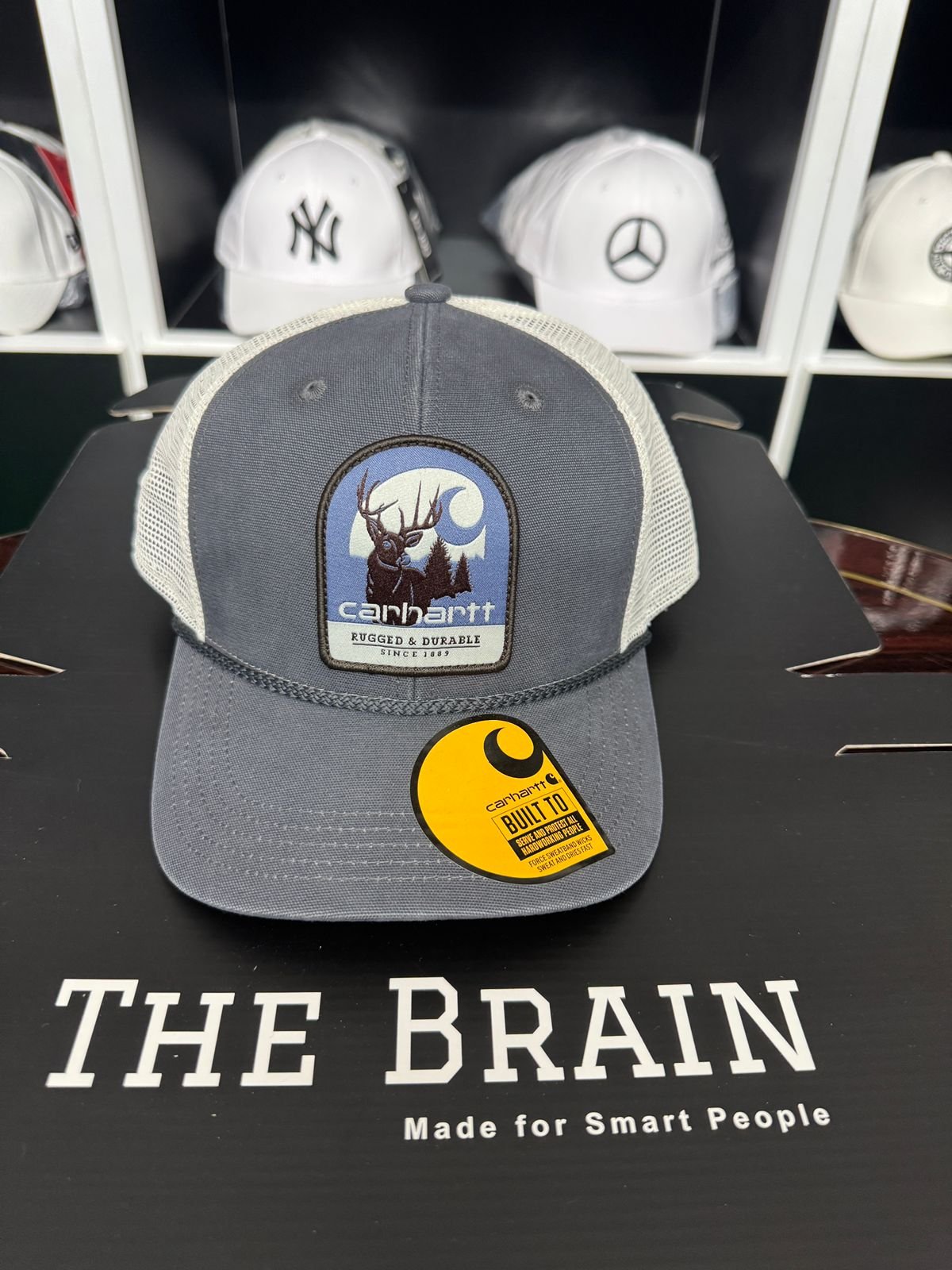 Carhartt patch trucker cap Grey front with White Mesh view 4