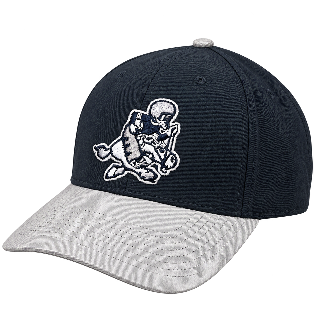 NFL Dallas Cowboys Navy Blue & Light Grey Retro Cowboy Embroidered Baseball Cap – Vintage Two-Tone Streetwear view 6