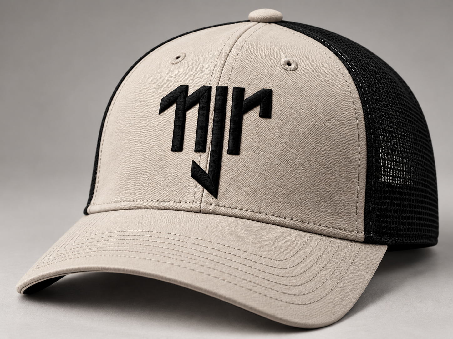 Premium Minimal Logo Trucker Cap – Beige & Black