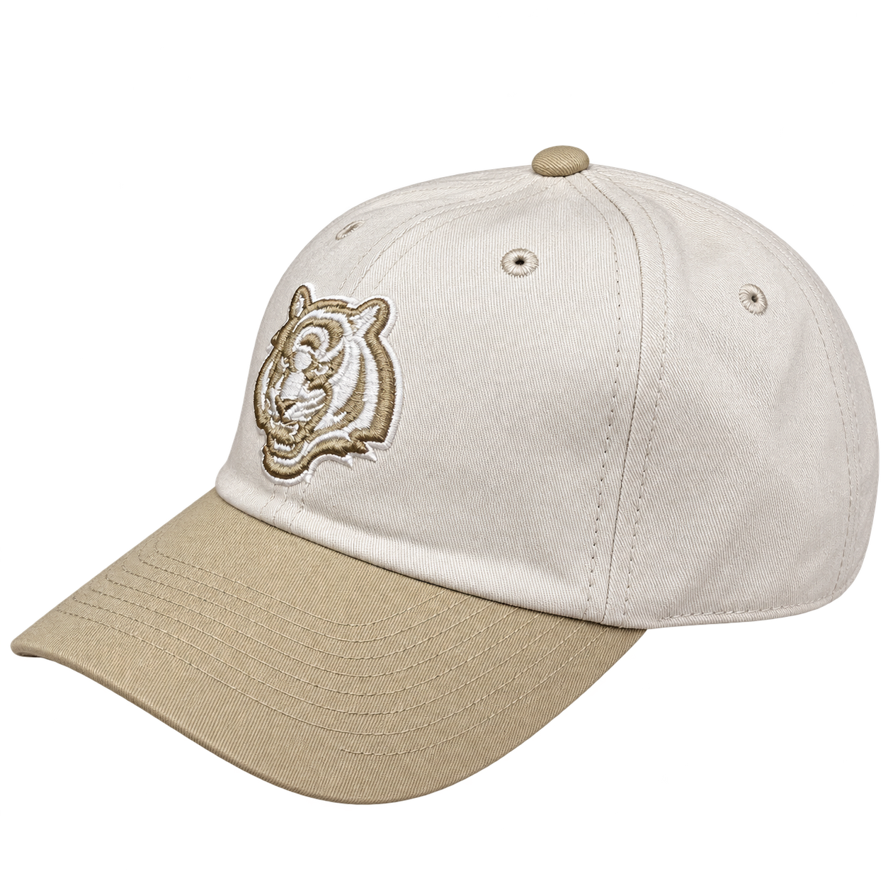 NFL Cincinnati Bengals Cream White & Khaki Beige Tiger Logo Embroidered Baseball Cap – Premium Two-Tone Streetwear