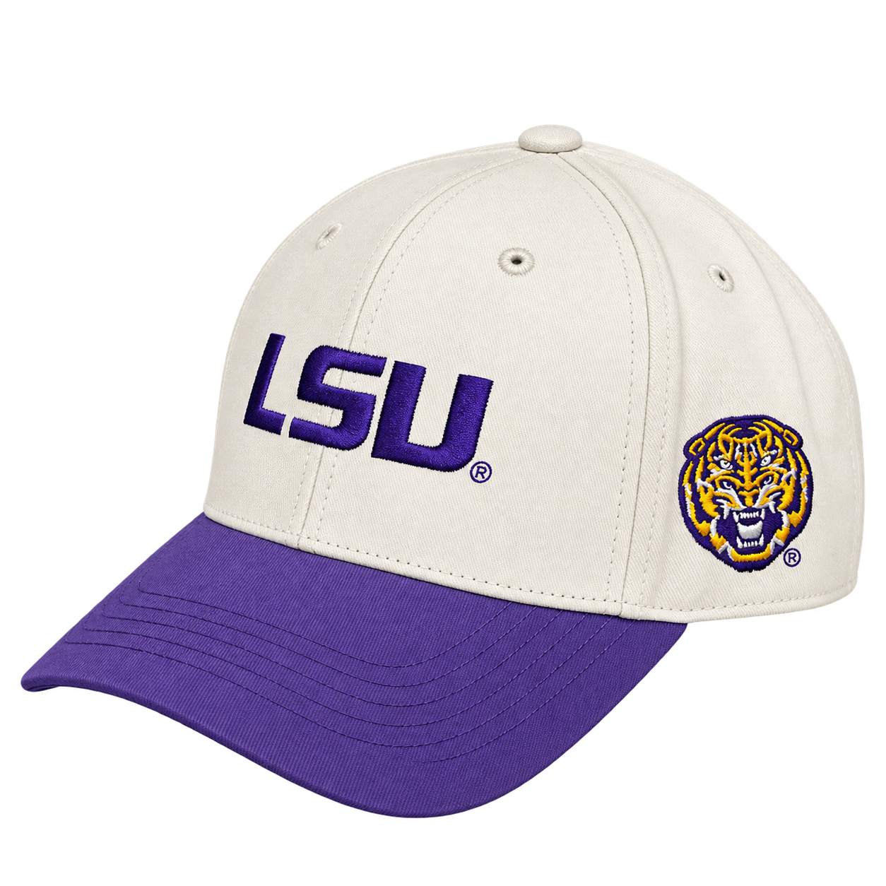 GW LSU Tigers Cream & Purple Embroidered Baseball Cap